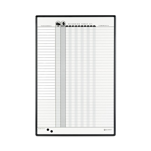 Bulletin Boards | Quartet 783G 24 x 36 Employee In/Out Board System - Porcelain White/Gray Surface/Black Aluminum Frame image number 0