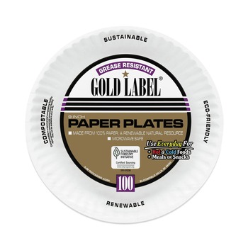 AJM Packaging Corporation AJM CP9GOAWH 9 in. Diameter Coated Paper Plates - White (100/Pack, 12 Packs/Carton)
