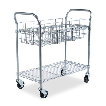 JUST LAUNCHED | Safco 5236GR 39 in. x 18.75 in. x 38.5 in. 1 Shelf 1 Bin Dual-Purpose Metal Wire Mail and Filing Cart - Metallic Gray