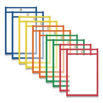 C-Line 41610 Super Heavy-Duty Top Load 6 in. x 9 in. Insert Reusable Dry Erase Pockets - Clear Front, Assorted Border Colors (10/Pack)