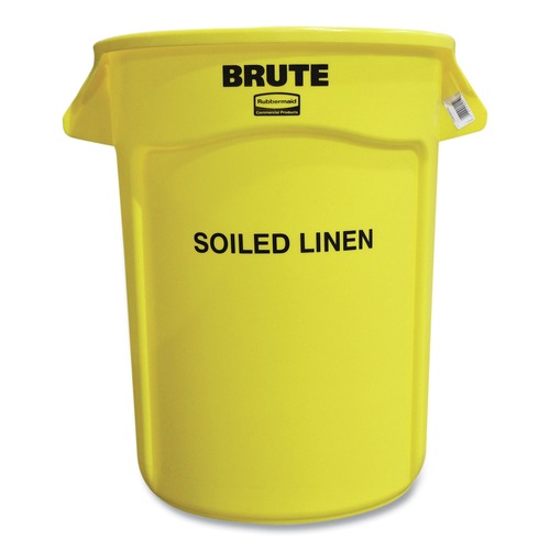 Trash & Waste Bins | Rubbermaid Commercial SMFG263294YEL Brute 32 gal (Soiled Linen) Imprint Plastic Vented Container - Round Yellow image number 0