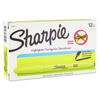 Sharpie 27025 Chisel Tip Pocket Style Highlighters - Fluorescent Yellow Ink, Yellow Barrel (1-Dozen)