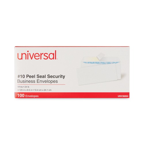 Envelopes & Mailers | Universal UNV36004 Peel Seal 4.13 in. x 9.5 in. #10 Square Flap Security Tint Business Envelopes - White (100/Box) image number 0