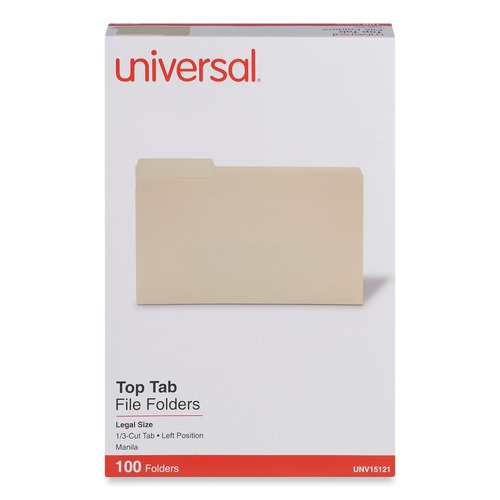 Just Launched | Universal UNV15121 1 Ply 1/3 Cut File Folders - Legal, Manila (100/Box) image number 0
