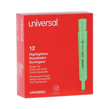 Universal UNV08862 Chisel Tip Fluorescent Green Ink Green Barrel Desk Highlighters (1 Dozen)
