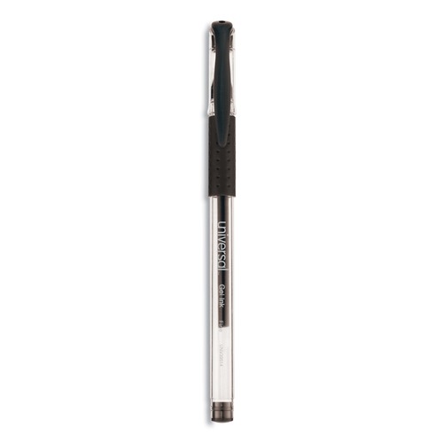 Pens | Universal UNV39514 0.5 mm. Fine Comfort Grip Stick Gel Pen - Black Ink, Clear/Black Barrel (1-Dozen) image number 0