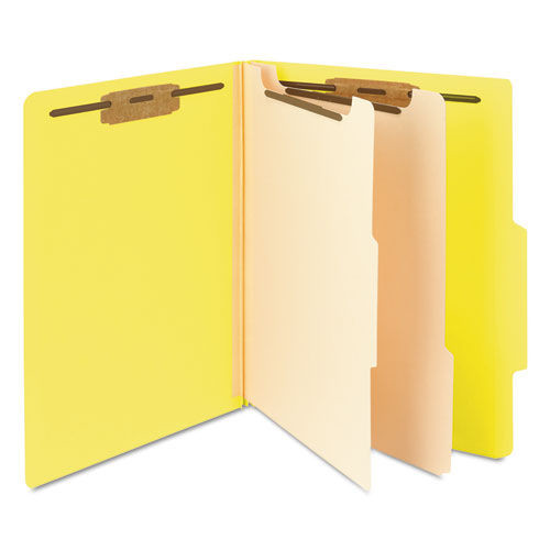 File Folders | Smead 14004 2 in. Expansion Top Tab Classification Folders with 6 SafeSHIELD Fasteners - Letter Size/Yellow Exterior (10/Box) image number 0
