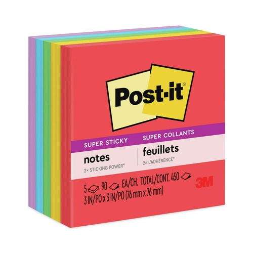 Notebooks & Pads | Post-it Notes Super Sticky 654-5SSAN 3 in. x 3 in. Pads in Playful Primary Collection Colors (5 Pads/Pack) image number 0