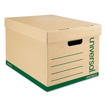 Universal 9523101 Letter/Legal Recycled Medium-Duty Record Storage Box - Kraft/Green (12/Carton)