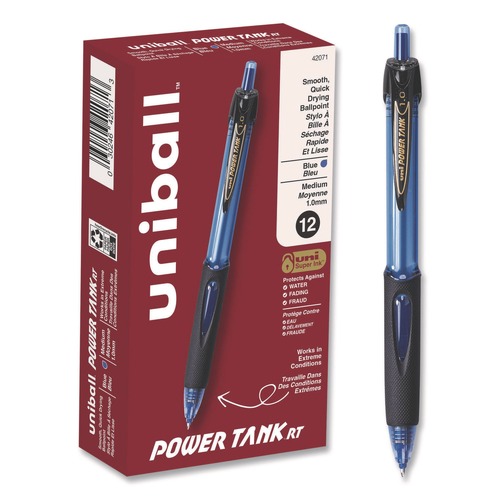 Pens | uni-ball 42071 Retractable Power Tank RT Ballpoint Pen - Blue Ink Translucent Blue/Black Barrel (1-Dozen) image number 0