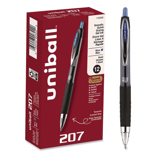Pens | uni-ball 1790896 Signo 207 Retractable Bold 1 mm Gel Pen - Blue (1-Dozen) image number 0