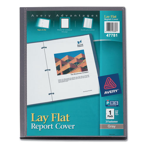Report Covers & Pocket Folders | Avery 47781 0.5 in. Capacity 8.5 in. x 11 in. Flexible Fastener Lay Flat View Report Cover - Clear/Gray image number 0