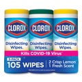 Hand Wipes | Clorox 30112 7 in. x 8 in. 1-Ply Disinfecting Wipes - Fresh Scent/Citrus Blend, White (35/Canister, 3 Canisters/Pack) image number 1