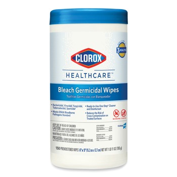 HAND WIPES | Clorox Healthcare 30577 6 in. x 5 in. Unscented Germicidal Bleach Wipes - White (150/Canister)