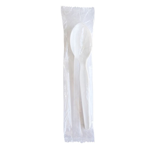 Cutlery | Boardwalk BWKSOUPWHPS Heavyweight Wrapped Polystyrene Soup Spoon Cutlery - White (1000/Carton) image number 0