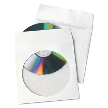 Quality Park QUA77203 1 Disc Capacity Tech-No-Tear Poly/Paper CD/DVD Sleeves - White (100/Box)