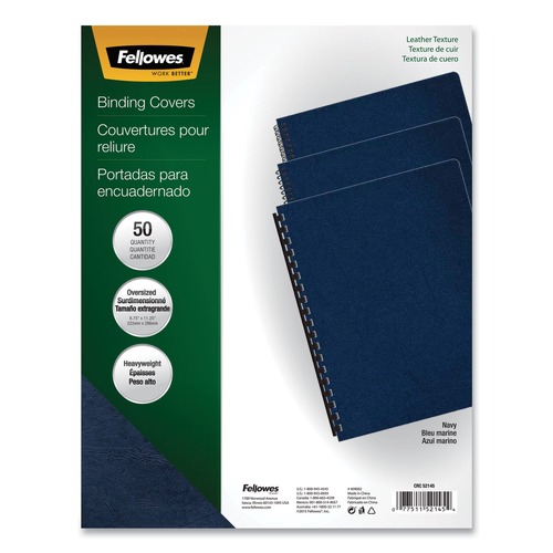 File Jackets & Sleeves | Fellowes Mfg Co. 52145 11.25 in. x 8.75 in. Executive Leather-Like Unpunched Presentation Cover - Navy (50/Pack) image number 0