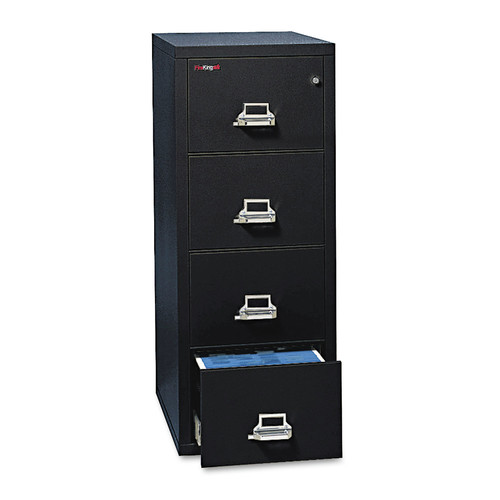 Office Filing Cabinets & Shelves | FireKing 4-1825-CBL 17.75 in. x 25 in. x 52.75 in. UL Listed 350 Degree for Fire Four-Drawer Vertical Letter File Cabinet - Black image number 0