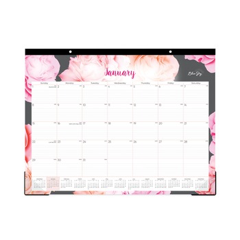 Blue Sky 102714 22 in. x 17 in. 12-Month (Jan-Dec 2026) Joselyn Desk Pad - White/Pink/Peach Sheets/Black Binding/Clear Corners