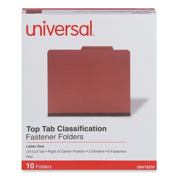 Universal UNV10270T 6-Section 2-Divider Pressboard Classification Folders - Letter, Red (10/Box)