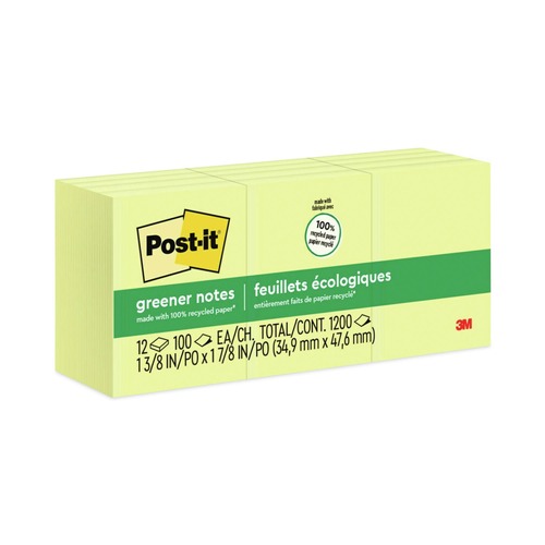 Notebooks & Pads | Post-it Greener Notes 653 RP 1.5 in. x 2 in. Original Recycled Note Pads - Canary Yellow (12 Pads/Pack) image number 0