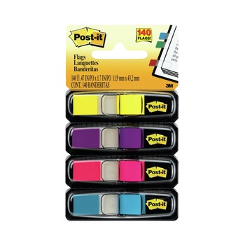 PAGE FLAGS | Post-it Flags 683-4AB 0.5 in. x 1.75 in. Small Page Flags in Dispensers - Four Colors (140/Pack)