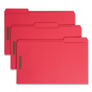 Smead 17740 0.75 in. Expansion 2 Fasteners Legal Size Top Tab Colored Fastener Folders - Red Exterior (50/Box)