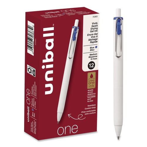 Pens | uni-ball 70363 uniONE 0.7 mm Retractable Gel Pen - Blue Ink/White/Blue Barrel/Medium (1-Dozen) image number 0