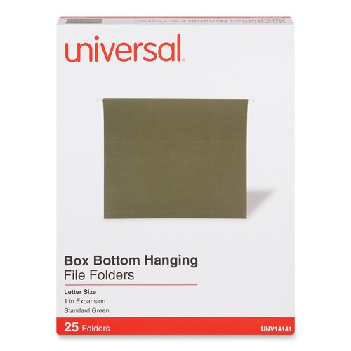 File Folders | Universal UNV14141 1/5-Cut Tab Box Bottom Hanging File Folders - Letter Size, Standard Green (25/Box) image number 0