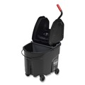 Mop Buckets | Rubbermaid Commercial 1863898 35 qt. WaveBrake 2.0 Down-Press Plastic Bucket/Wringer Combos - Black image number 0