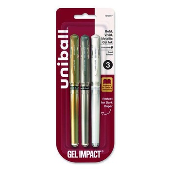 uni-ball 1919997 Signo Gel Impact 1 mm Stick Gel Pen - Assorted Metallic Ink and Barrel Colors/Bold (3-Piece/Set)