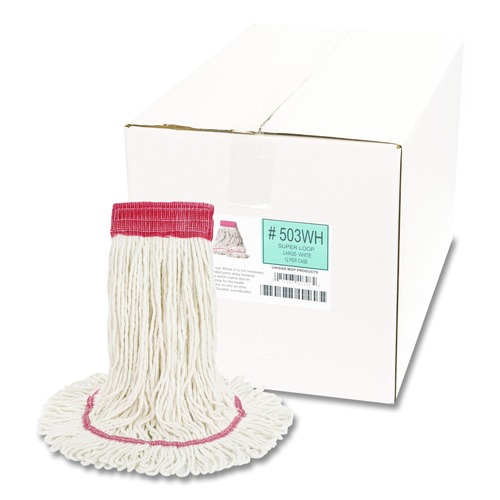  | Boardwalk BWK503WHCT 5 in. Super Loop Cotton/Synthetic Fiber Wet Mop Head - Large, White (12/Carton) image number 0