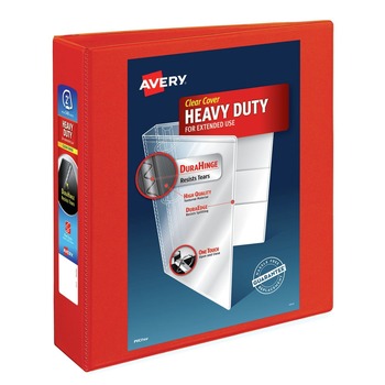 Avery 79225 11 in. x 8.5 in. DuraHinge 3-Ring Heavy-Duty View Binder with 2 in. Capacity - Red (6/Carton)