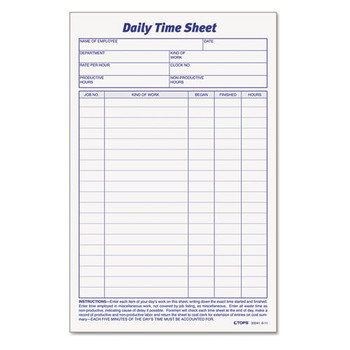 TOPS 30041 8.5 in. x 5.5 in. No Copies One-Part Daily Time and Job Sheets (200/Pack)