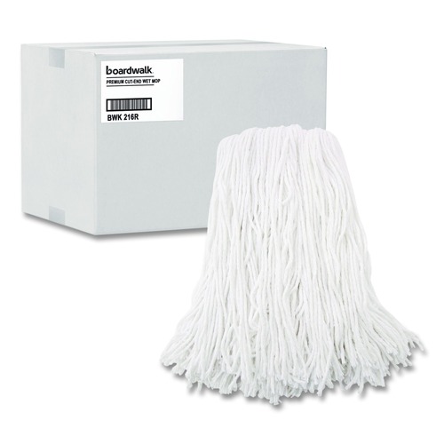 Just Launched | Boardwalk BWK216RCT 16 oz. Rayon Premium Cut-End Wet Mop Heads - White (12/Carton) image number 0