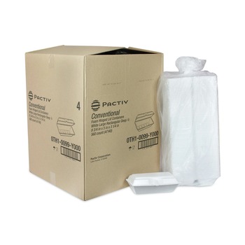Pactiv Corp. 0TH10099Y000 9.75 in. x 5 in. x 3.25 in. Foam Hinged Lid Containers - White (560/Carton)