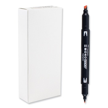 Tombow Mono 56412 Chisel/Bullet Tip Edge Highlighters - Red Barrel/Red Ink (10/Box)