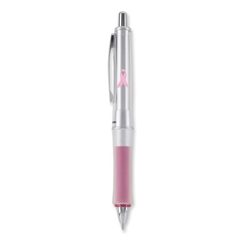 Pilot 36192 Dr. Grip Center of Gravity Breast Cancer Awareness Medium 1 mm Ballpoint Pen - Black Ink/Silver/Pink Barrel