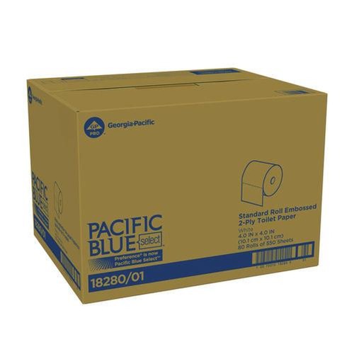 Toilet Paper | Georgia Pacific Professional 18280/01 Pacific Blue Select 2-Ply Bathroom Tissue - White (550 Sheets/Roll, 80 Rolls/Carton) image number 0