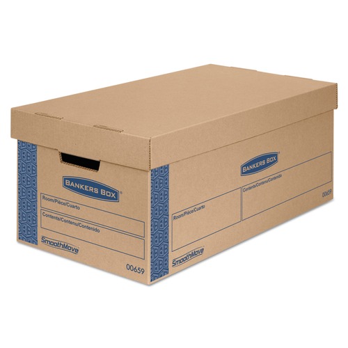 Boxes & Bins | Bankers Box 0065901 SmoothMove 12 in. x 24 in. x 10 in. Prime Moving/Storage Boxes - Small, Brown/Blue (8/Carton) image number 0