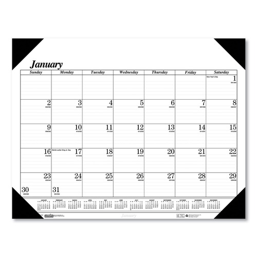 Bulletin Boards | House of Doolittle 0124-02 18.5 x 13 12-Month (Jan-Dec 2025) Recycled One-Color Dated Monthly Desk Pad Calendar - White Sheets/Black Binding/Corners image number 0