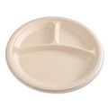 Bowls and Plates | Boardwalk BWKPLT3C10NPFA 10 in. 3-Compartment Bagasse PFAS-Free Dinnerware Plate - Tan (500/Carton) image number 5
