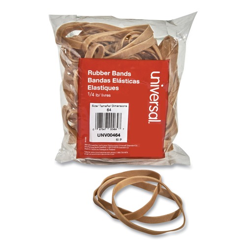 Rubber Bands | Universal UNV00464 4 oz. Box Size 64 0.04 in. Gauge Rubber Bands - Beige (80/Pack) image number 0