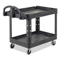 Just Launched | Rubbermaid Commercial FG452088BLA 25.9 in. x 45.2 in. x 32.2 in. 500 lbs. Capacity 2 Lipped Shelves Heavy-Duty Plastic Utility Cart - Black image number 2