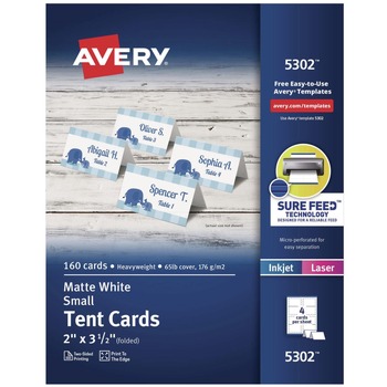 BUSINESS CARDS | Avery 05302 Small Tent Card, White, 2 X 3.5, 4 Cards/sheet, 40 Sheets/pack