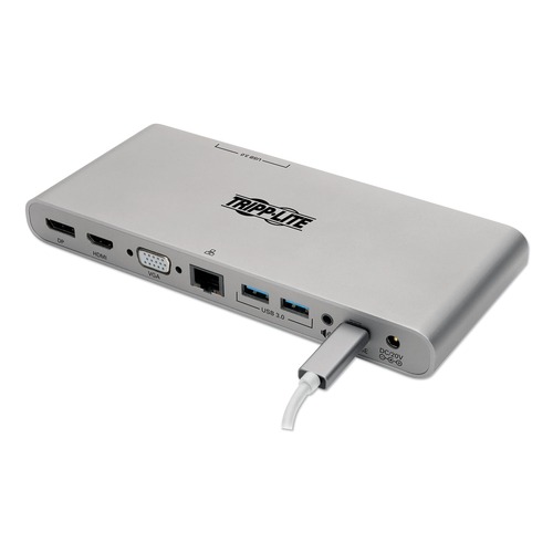 Office Electronics & Batteries | Tripp Lite U442-DOCK4-S 3.5mm Displayport HDMI RJ45 Thunderbolt 3 USB-A USB-C VGA USB Type-C Docking Station - Silver image number 0