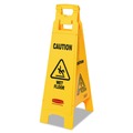 Floor Signs & Safety Signs | Rubbermaid Commercial FG611477YEL 12 in. x 16 in. x 38 in. 4-Sided Caution Wet Floor Sign - Yellow image number 0