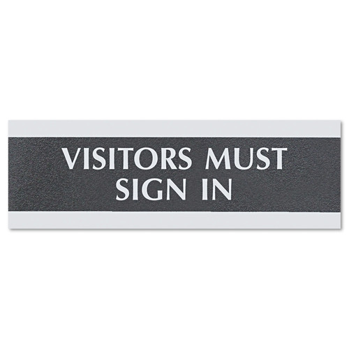Floor Signs & Safety Signs | Headline Sign 4763 Century Series 9 in. x 3 in. Visitors Must Sign In Office Sign - Black/Silver image number 0
