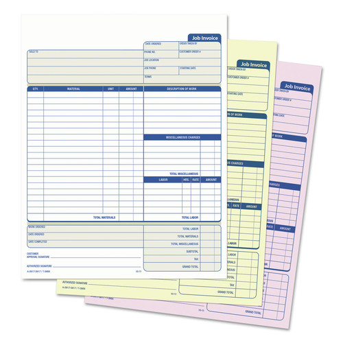 Retail Store Supplies | TOPS 3866 8.5 x 11.63 Three-Part Carbonless Job Invoice Snap-Off Triplicate Form (50/Pack) image number 0
