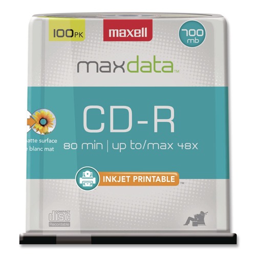 Office Electronics & Batteries | Maxell 648720 700 MB/80 min 48x CD-RPW Spindle Printable Recordable Disc - Matte White (100/Pack) image number 0